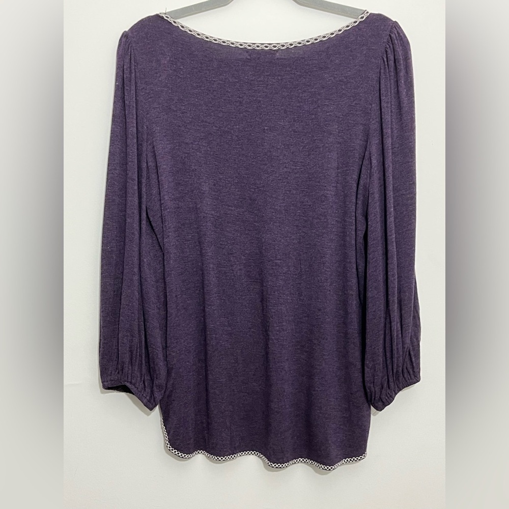 Max Studio Purple Knit Top | Puff Sleeves | Contrast Trim | Size S - Picture 3 of 10